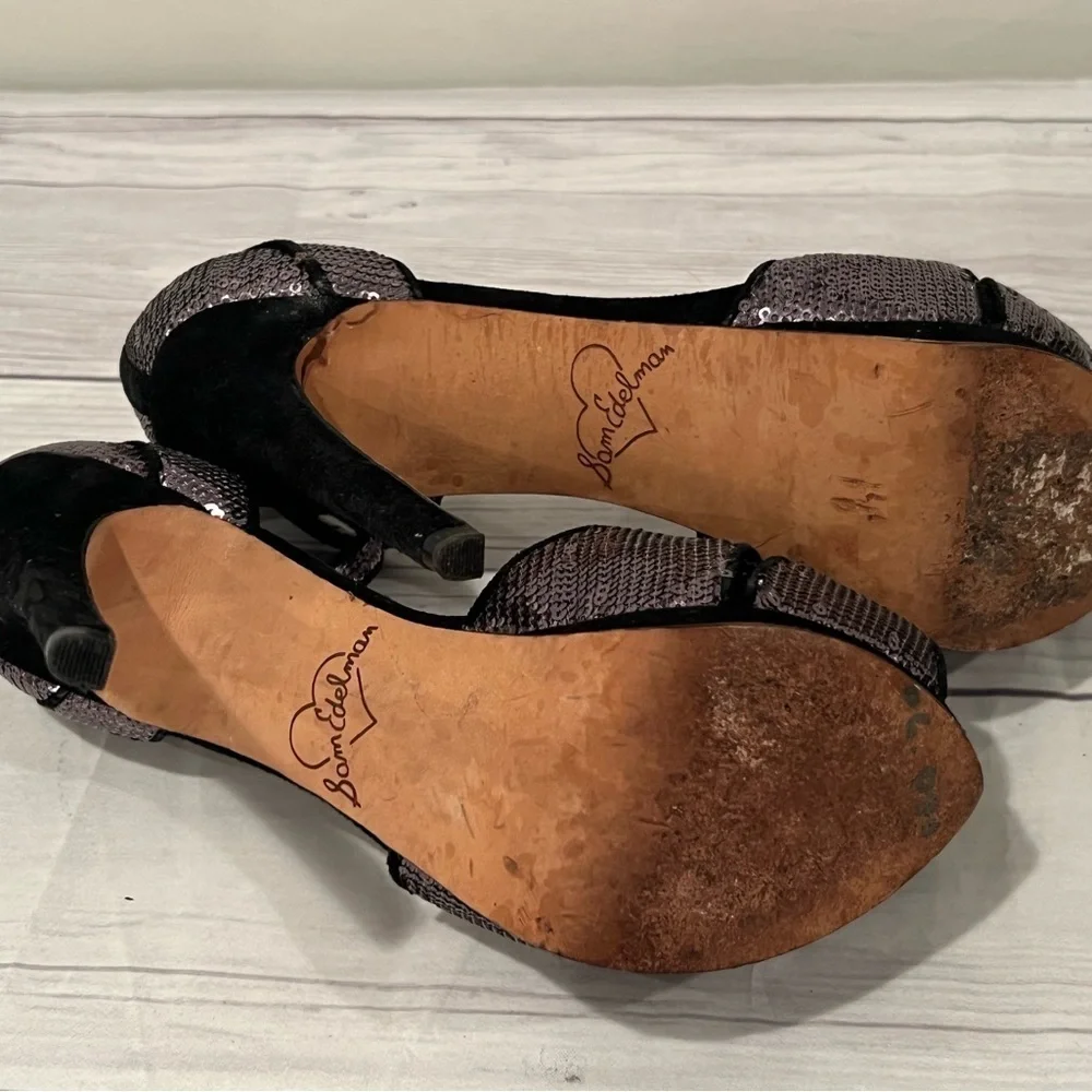 Sam Edelman black silver Sequin High Heels - Size 6